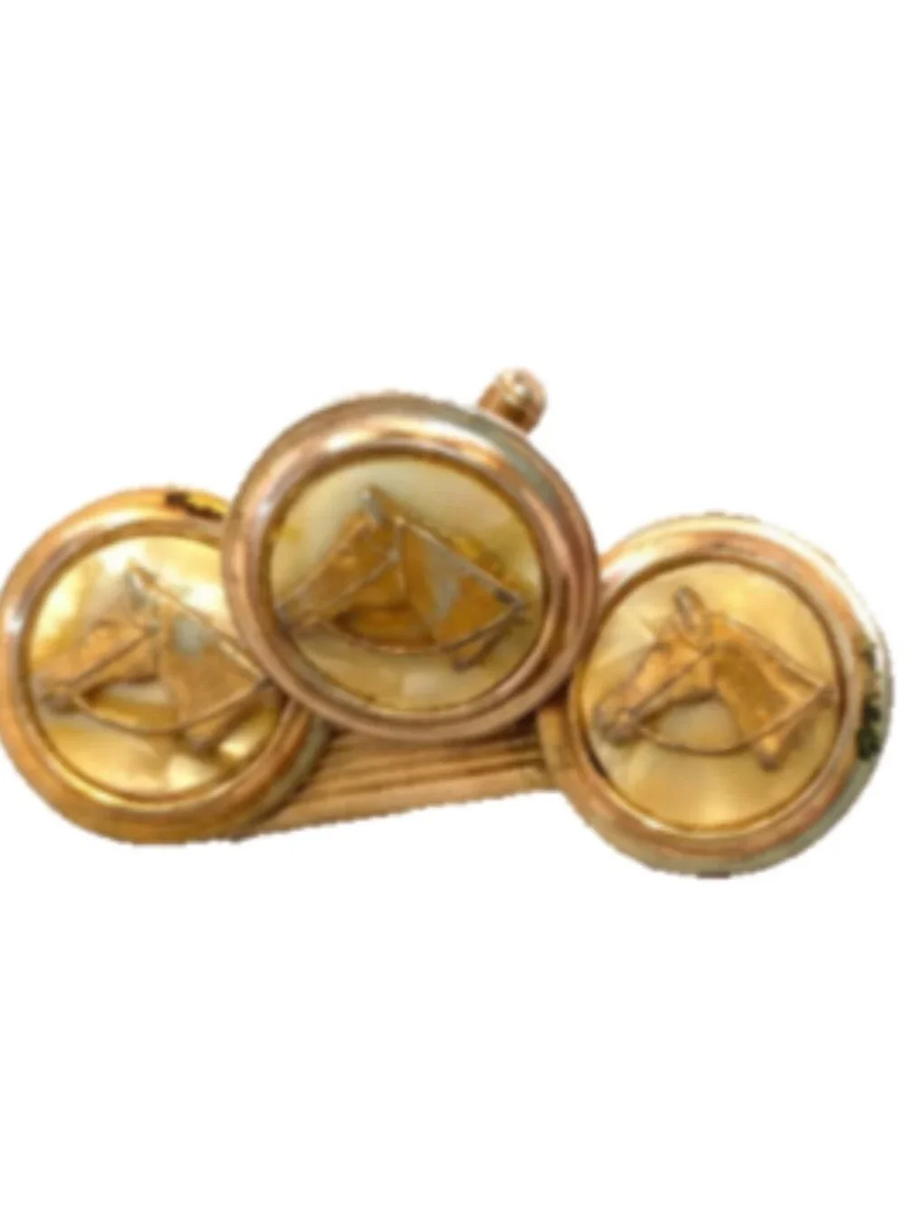 Vintage Equestrian Horse Head Cufflinks & Tie Bar Gold Tone Men’s Set